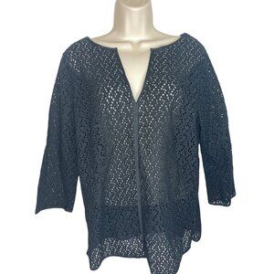 TALBOTS Women's Size Medium Black Overlay Open Knit Blouse 100% Cotton